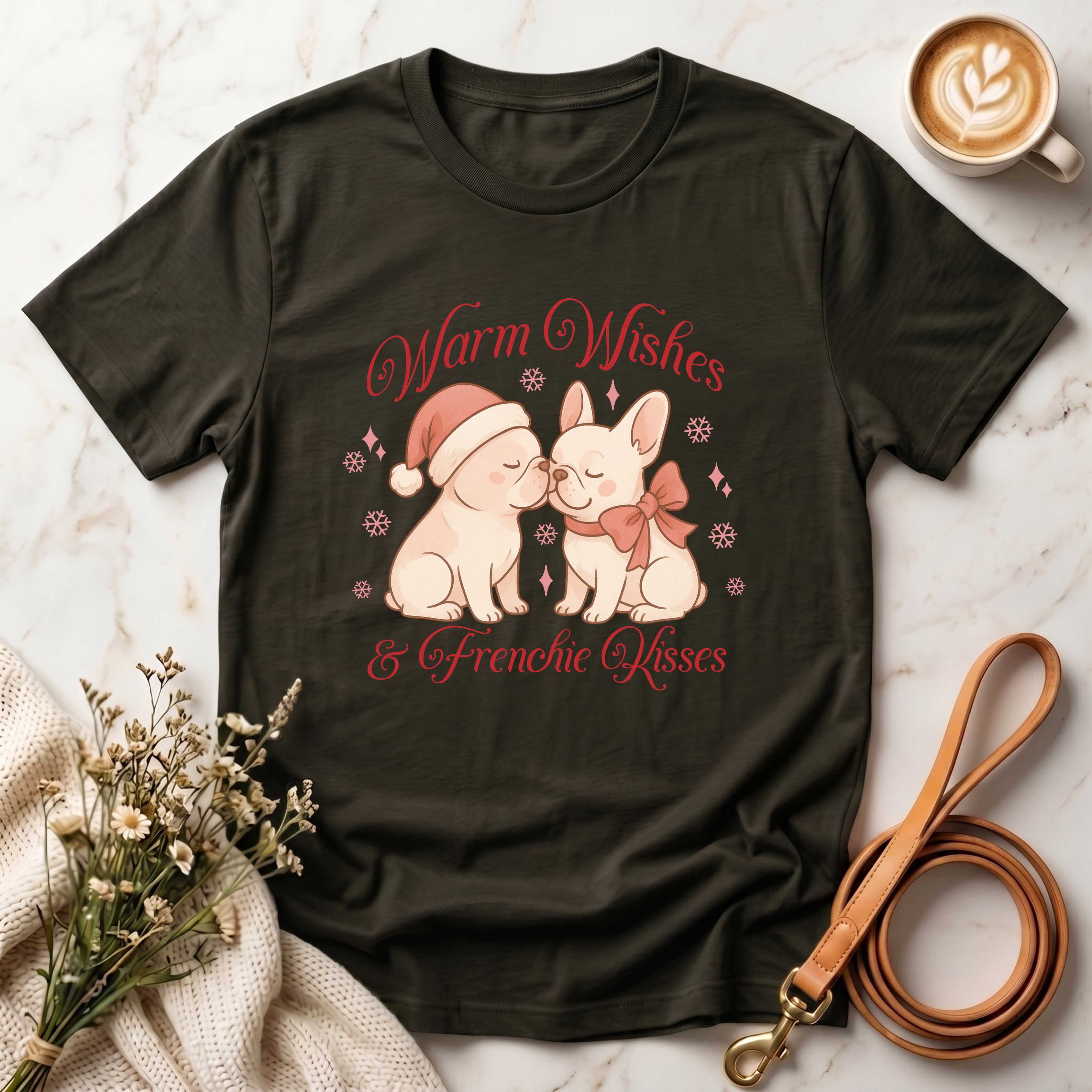 Warm Wishes & Frenchie Kisses Christmas Tee