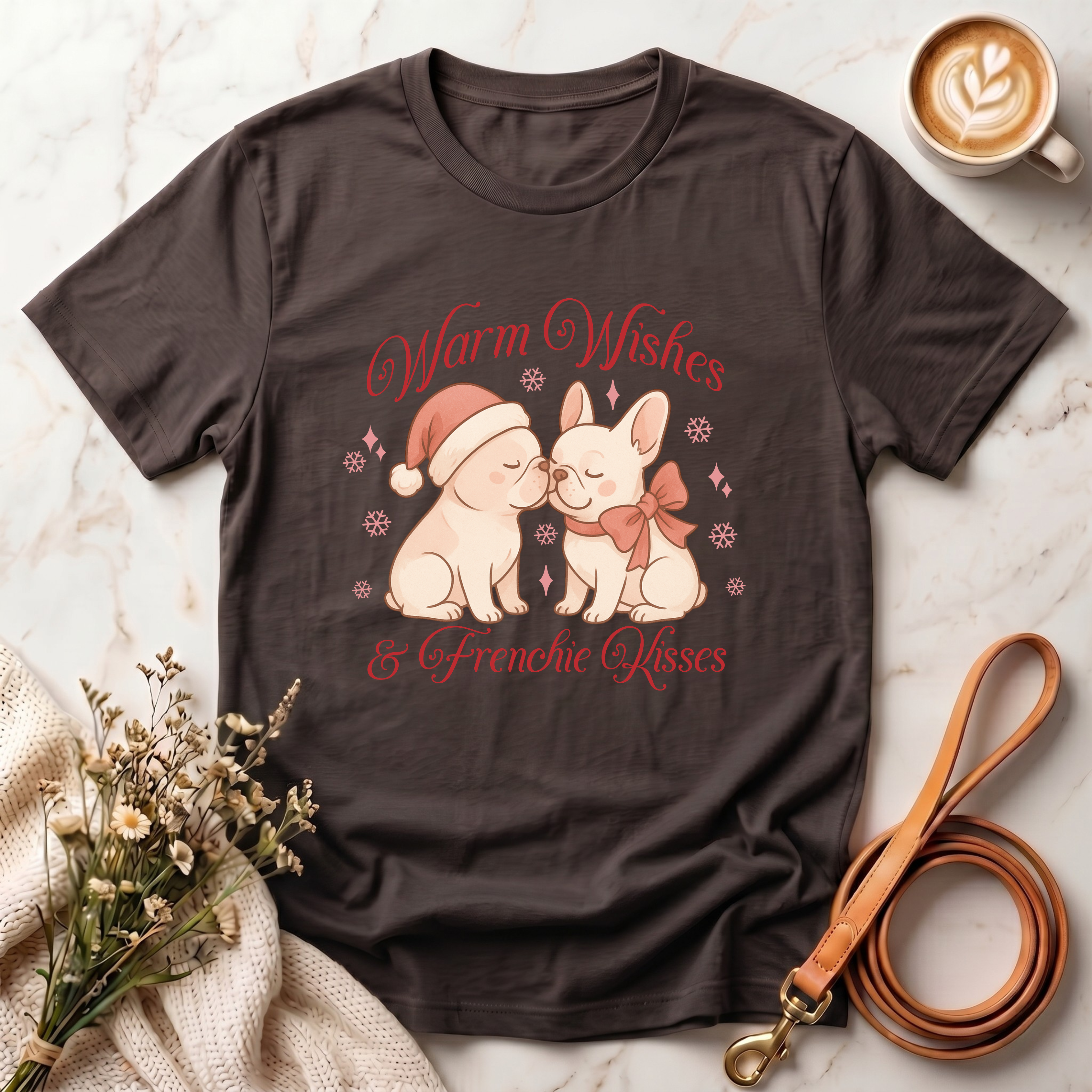 Warm Wishes & Frenchie Kisses Christmas Tee