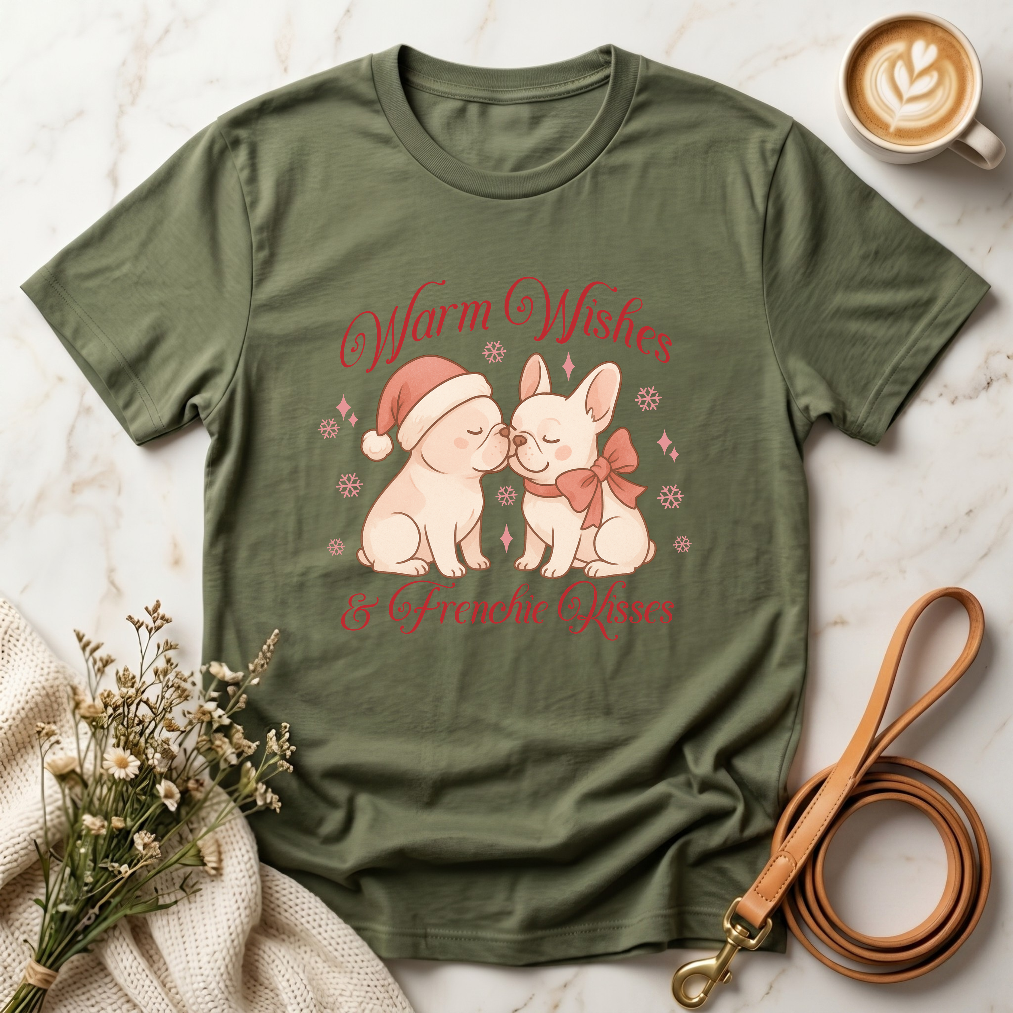 Warm Wishes & Frenchie Kisses Christmas Tee