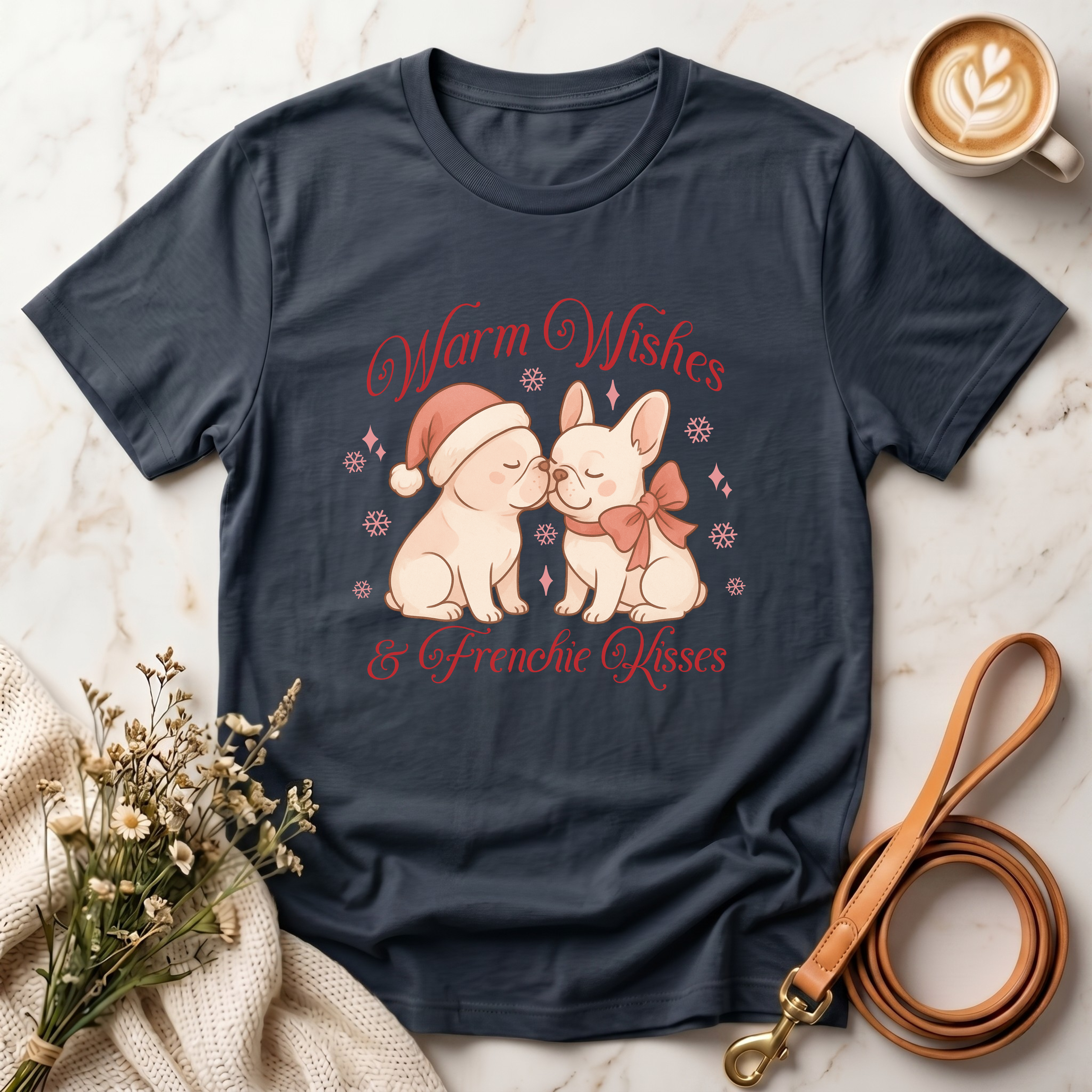 Warm Wishes & Frenchie Kisses Christmas Tee
