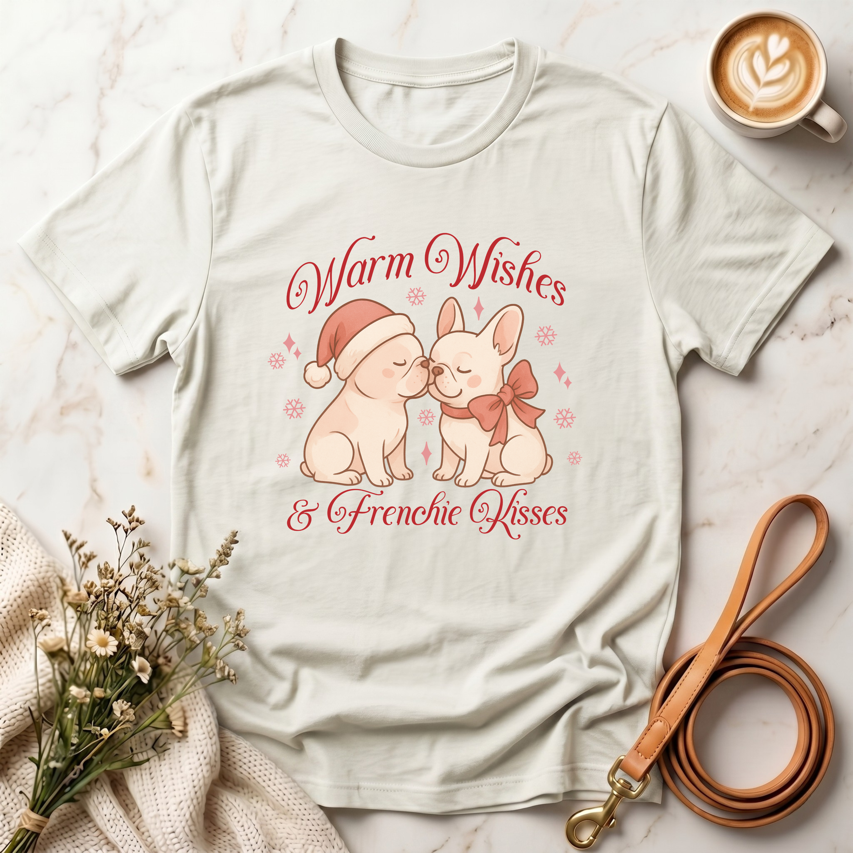 Warm Wishes & Frenchie Kisses Christmas Tee